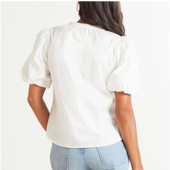 Evereve Felix Puff Sleeve Button Down White Poplin Top XL - Picture 2 of 9